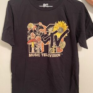 MTV Black Short Sleeve Tee with Floral Design